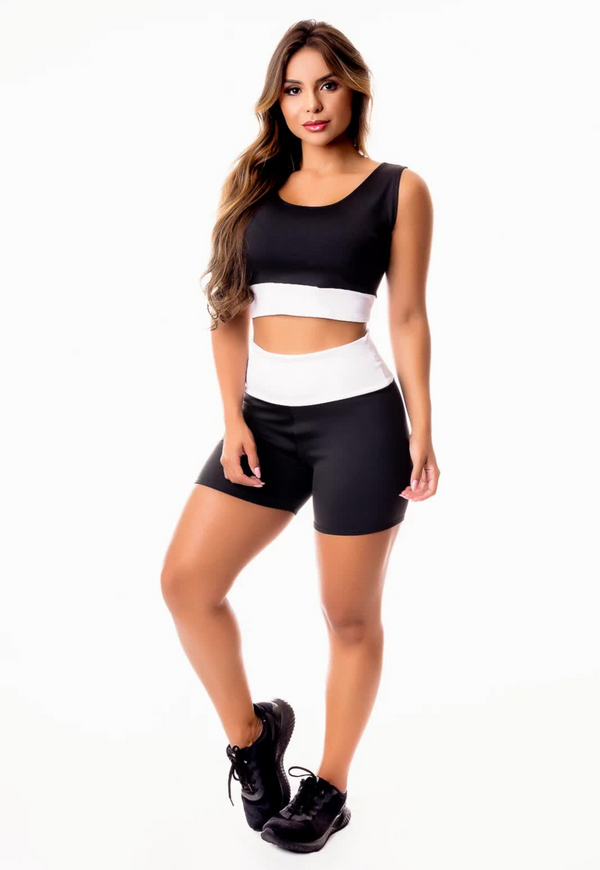 Conjunto Fitness Feminino Short e Cropped Regata Cintura Alta - Foto 1