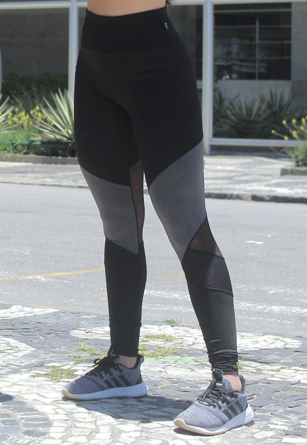 Calça Legging e Tela Cintura Alta Assimétrica com Detalhe em Tulê - Foto 1
