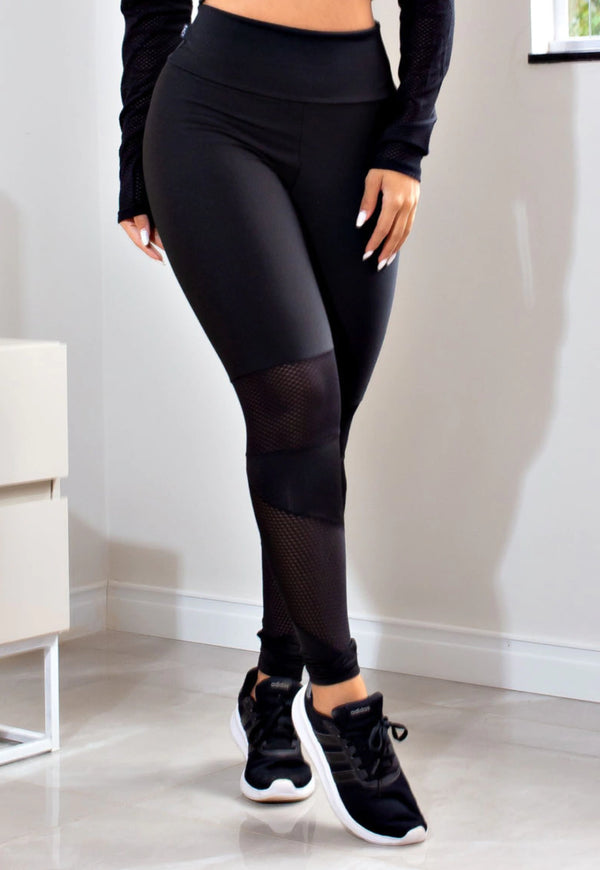 Calça Legging Fitness Cintura Alta com Detalhe em Tela - Foto 1