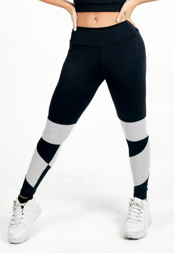 Calça Legging Cintura Alta Com Detalhe de Tela - Foto 1