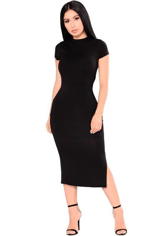 Vestido Manguinha Gola Alta Midi - Foto 1