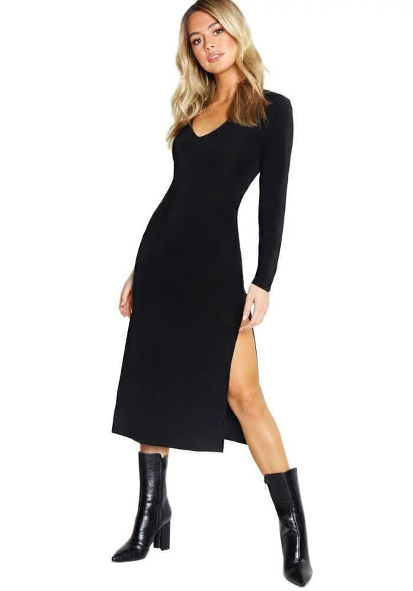 Vestido Manga Longa com Fenda Lateral Midi - Foto 1