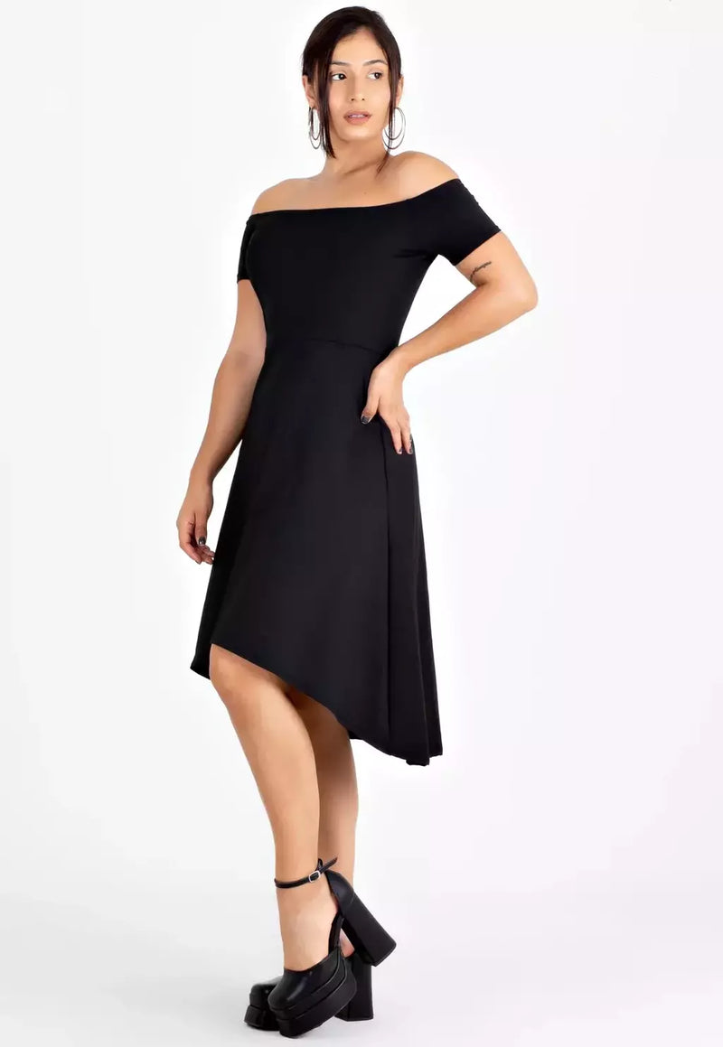 Vestido Feminino Midi Ombro a Ombro Godê Preto | VRP304 - Foto 3