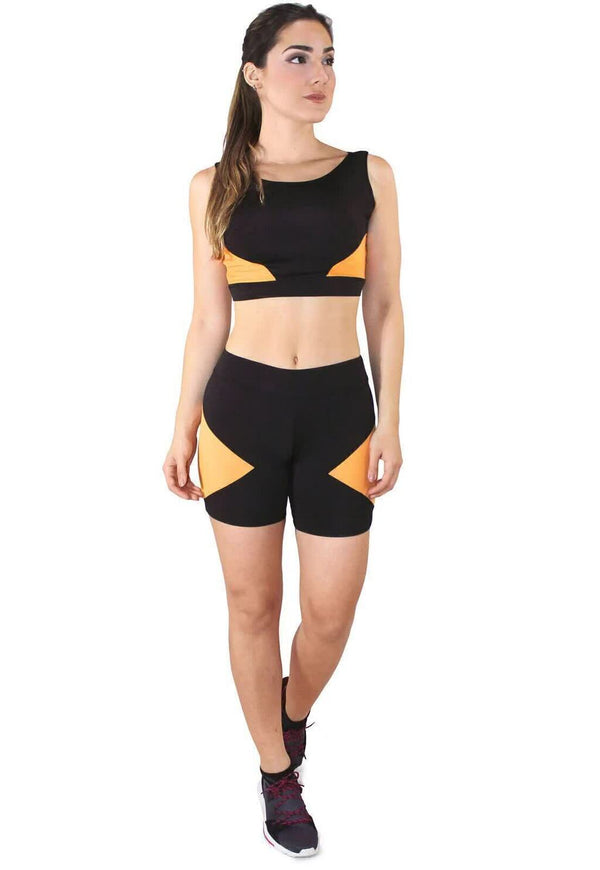 Conjunto Fitness Cropped com Faixa e Shorts - Foto 1