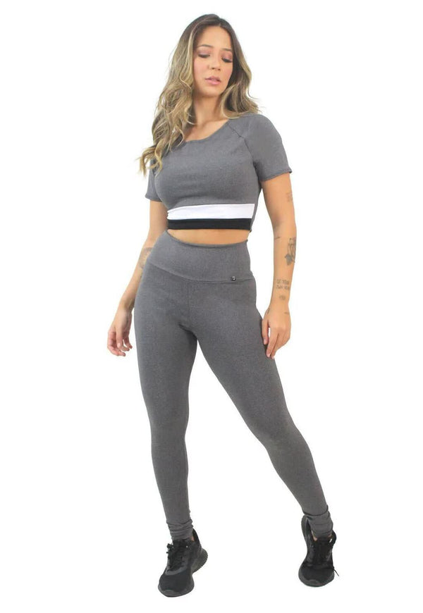 Conjunto Fitness Cropped Mescla com Legging Lisa - Foto 1