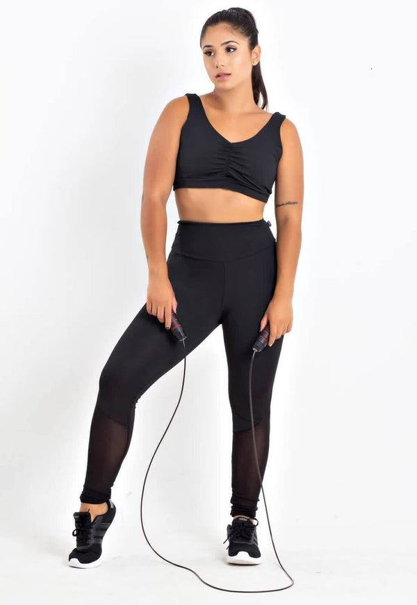 Calça Legging Com Tela e Cropped Conjunto - Foto 1