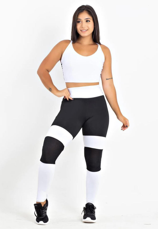 Calça Legging Com Tela Cropped - Foto 1