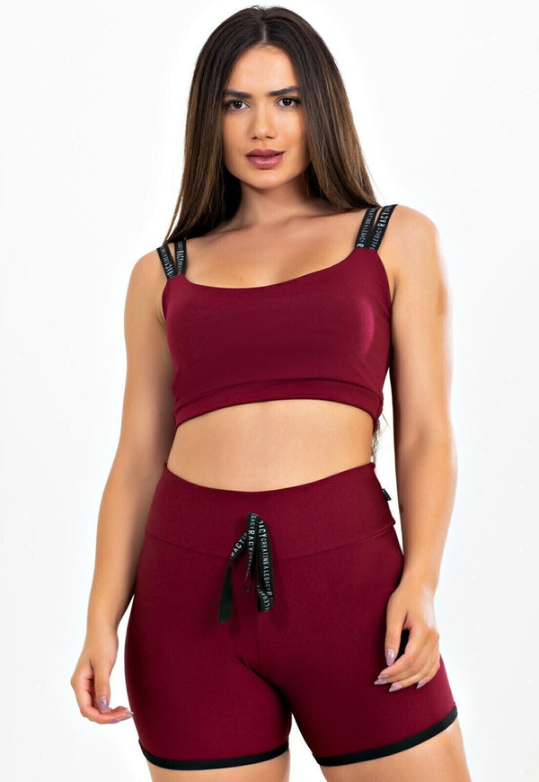 Conjunto Fitness Short Cintura Alta com Cadarço Fake e Cropped Alça Dupla - Foto 1