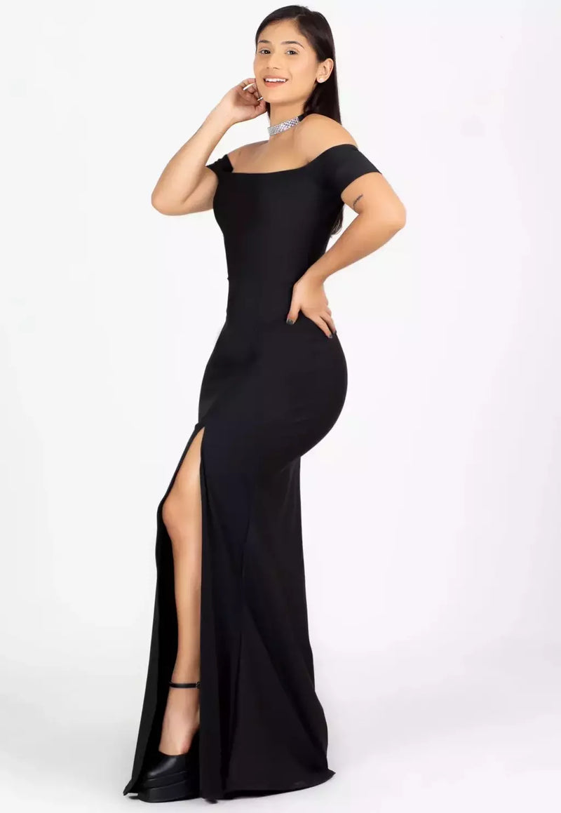 Vestido Longo Tubinho Ombro a Ombro com Fenda Preto | NR12 - Foto 7