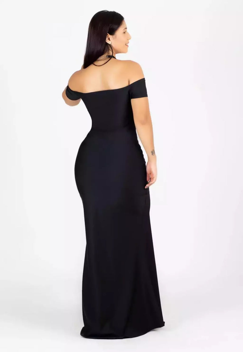Vestido Longo Tubinho Ombro a Ombro com Fenda Preto | NR12 - Foto 8
