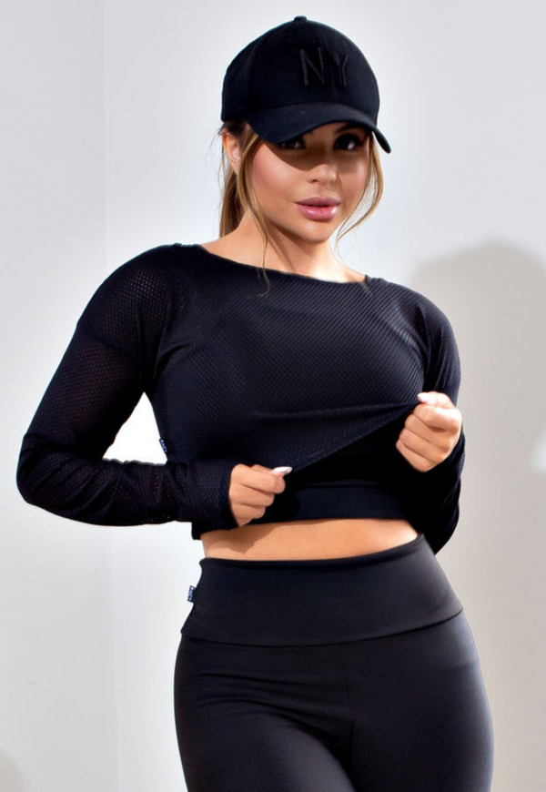 Top Cropped Academia Manga Longa com Tela - Foto 1