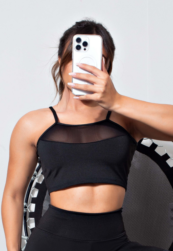 Top Fitness Detalhe Transparente Cropped - Foto 1