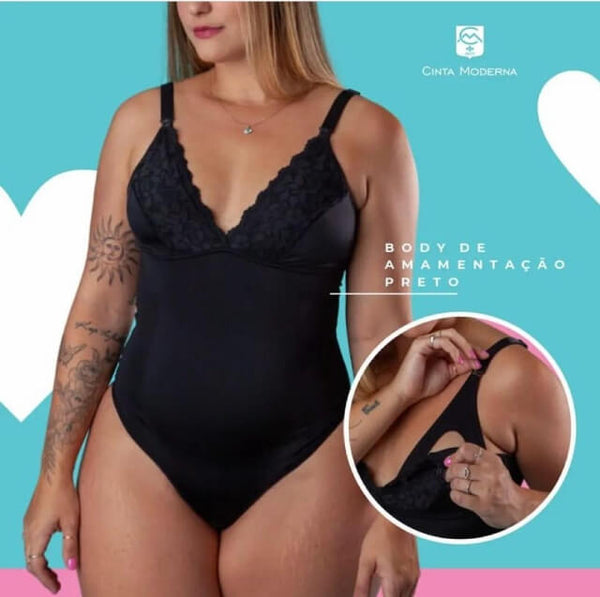Body Modelador de Amamentação em Renda e Tecido Power