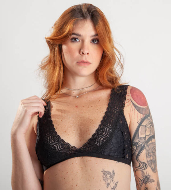 Bralette Longline de Renda com Alças Fixas