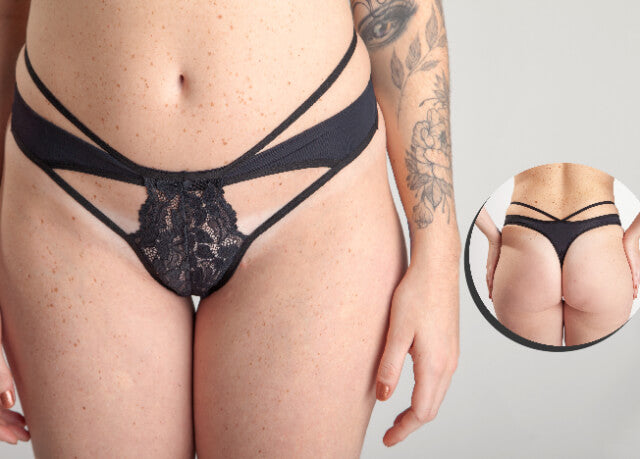 Calcinha Strappy de Renda e Microfibra - Foto 2