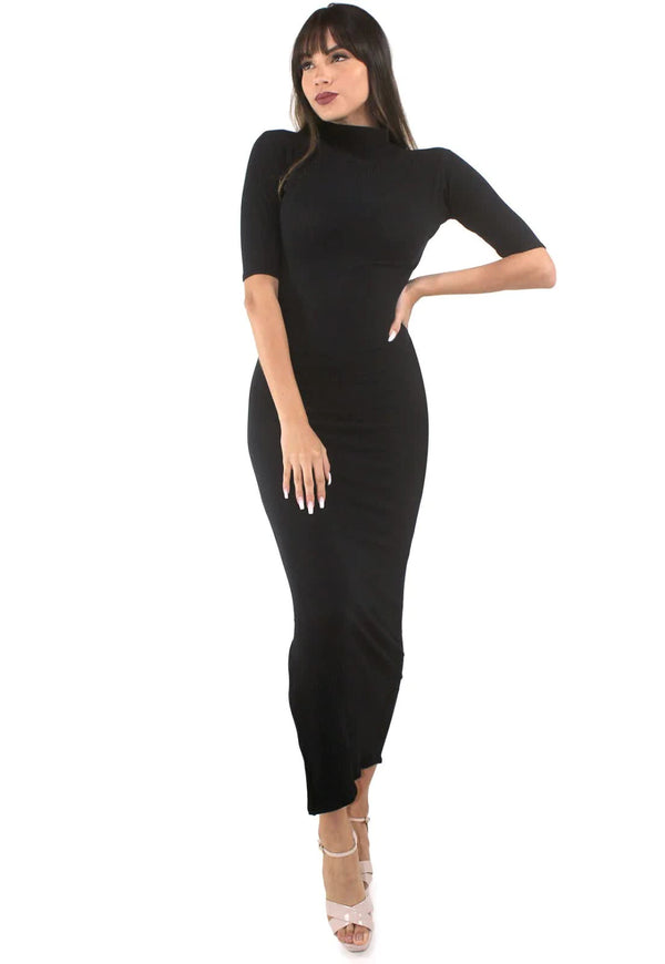 Vestido com Gola e Manga 3/4 e Fenda Longo - Foto 1